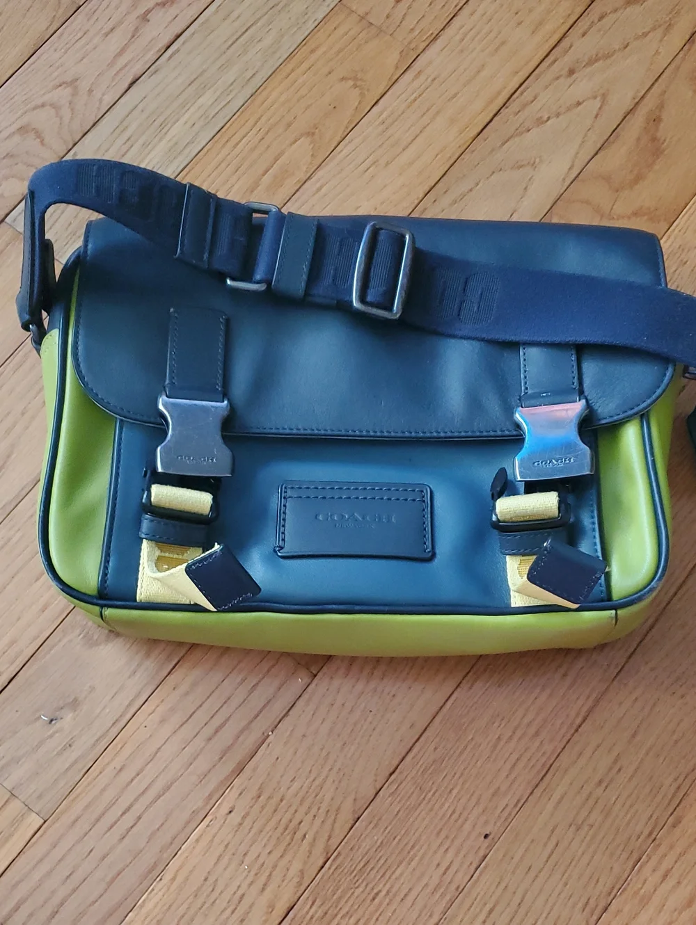 Coach Messenger Bag in Navy and Lime